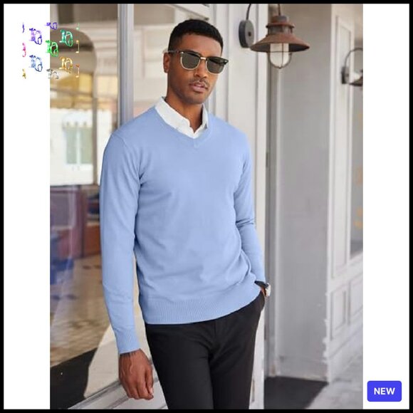 Lightweight V-Neck Pullover Sweater Classic Knitted Slim Fit Layering Essential - Picture 2 of 7
